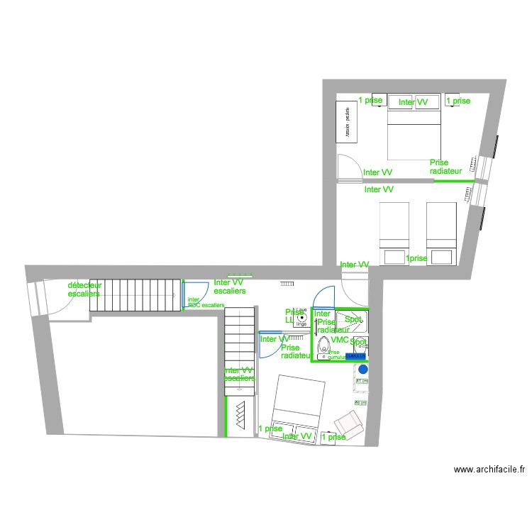 1ÉTAGE MODIF ELECTRICITÉ. Plan de 0 pièce et 0 m2