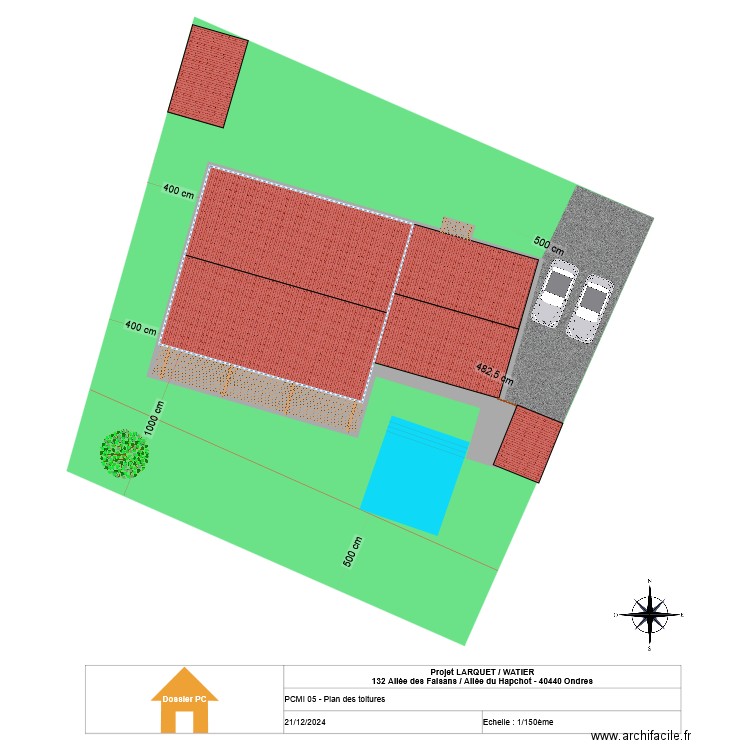 Plan de toitures faisans. Plan de 1 pièce et 147 m2