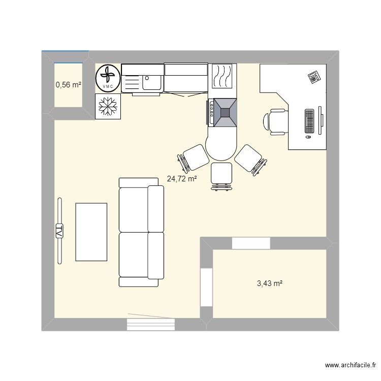 Plan de travail avec table intégrée. Plan de 0 pièce et 0 m2