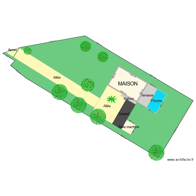 Piscine. Plan de 1 pièce et 96 m2