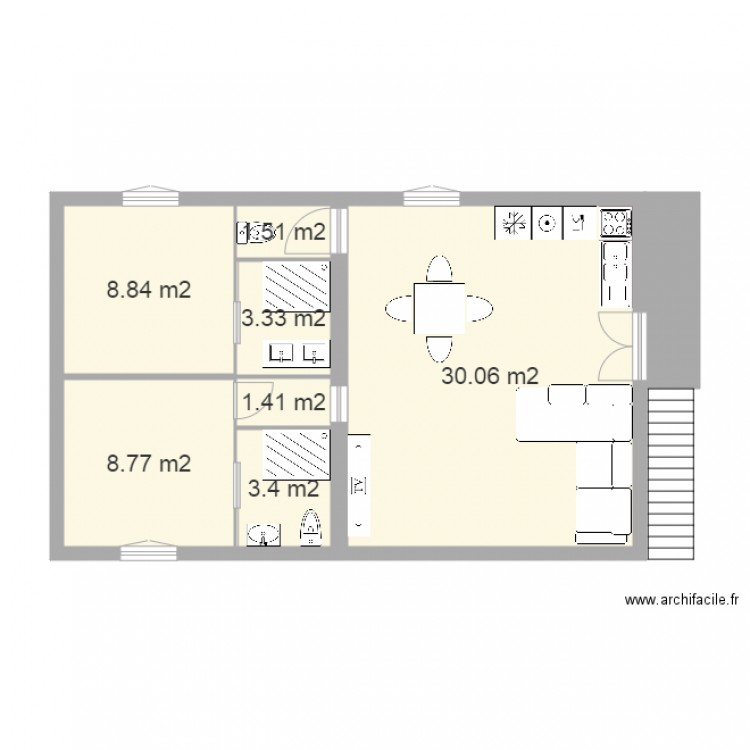 60m2 habitable. Plan de 0 pièce et 0 m2