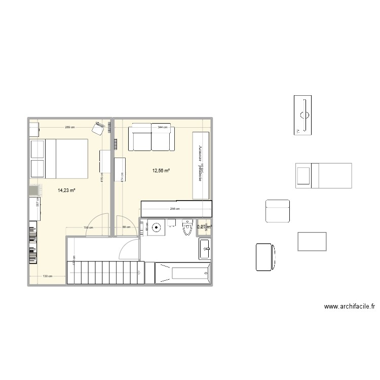 Deuxième étage. Plan de 3 pièces et 27 m2