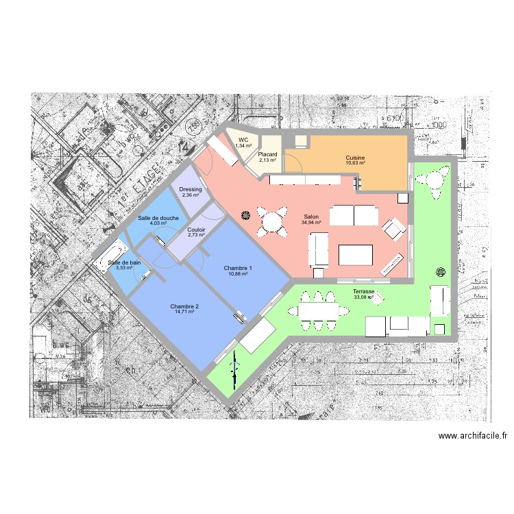 Plan Cagnes_amenagement2. Plan de 13 pièces et 121 m2