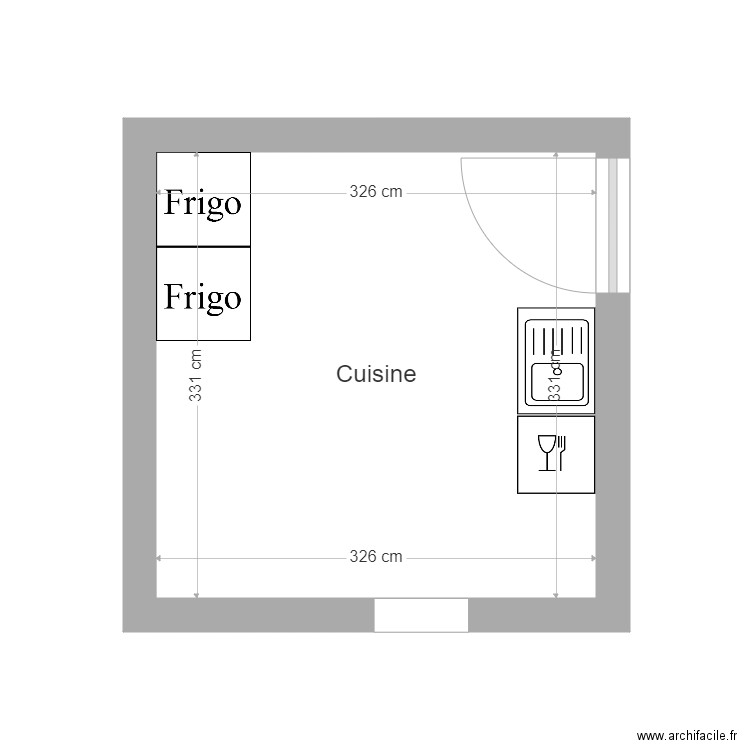 cuisine. Plan de 1 pièce et 11 m2