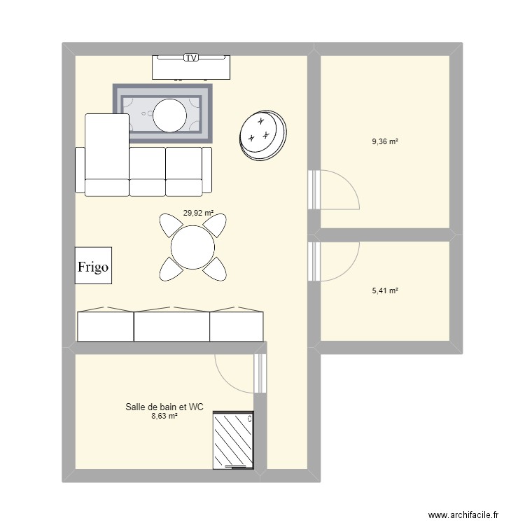 appart. Plan de 4 pièces et 53 m2