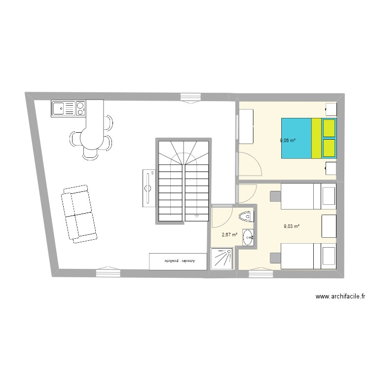 plan appart 2. Plan de 3 pièces et 21 m2