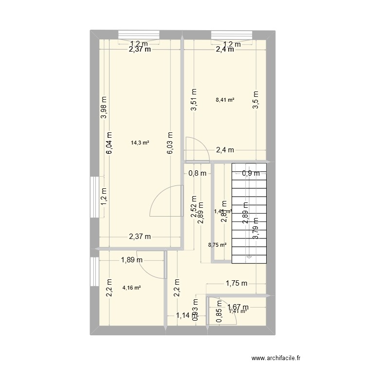 1er étage maison. Plan de 6 pièces et 38 m2