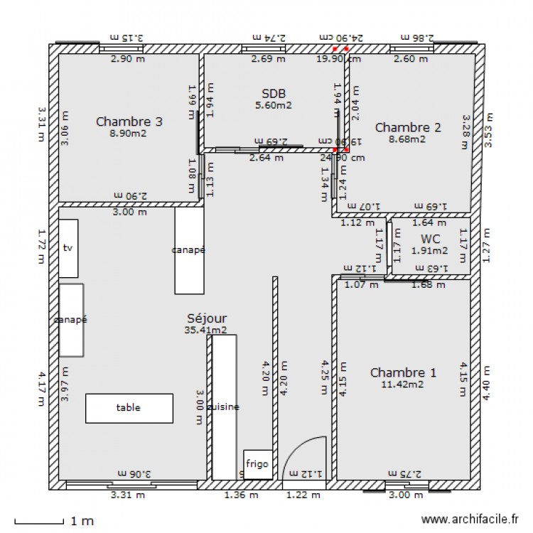 Projet plein pied 90 m2. Plan de 0 pièce et 0 m2