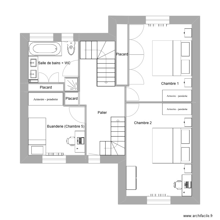 Mallek Etage 1. Plan de 9 pièces et 56 m2