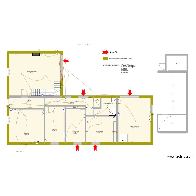 RDC Dayot. Plan de 12 pièces et 130 m2