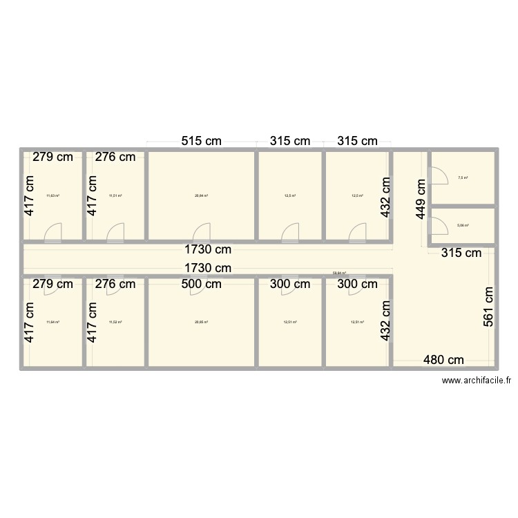 Hopital. Plan de 13 pièces et 210 m2