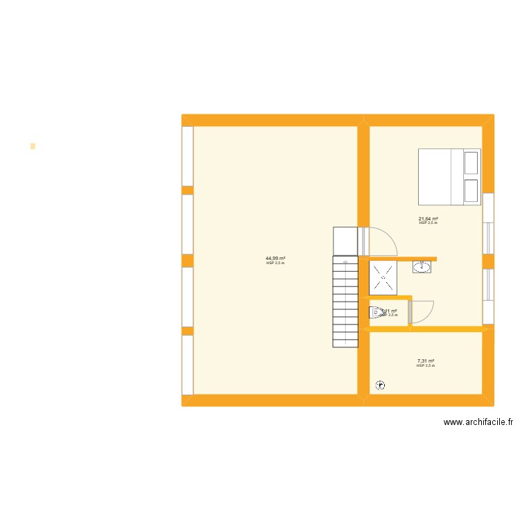 chambre sous pignon. Plan de 4 pièces et 75 m2