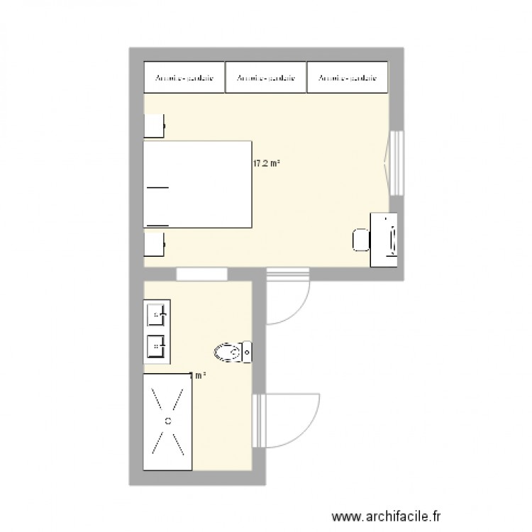 chambre 17m et sdb. Plan de 0 pièce et 0 m2