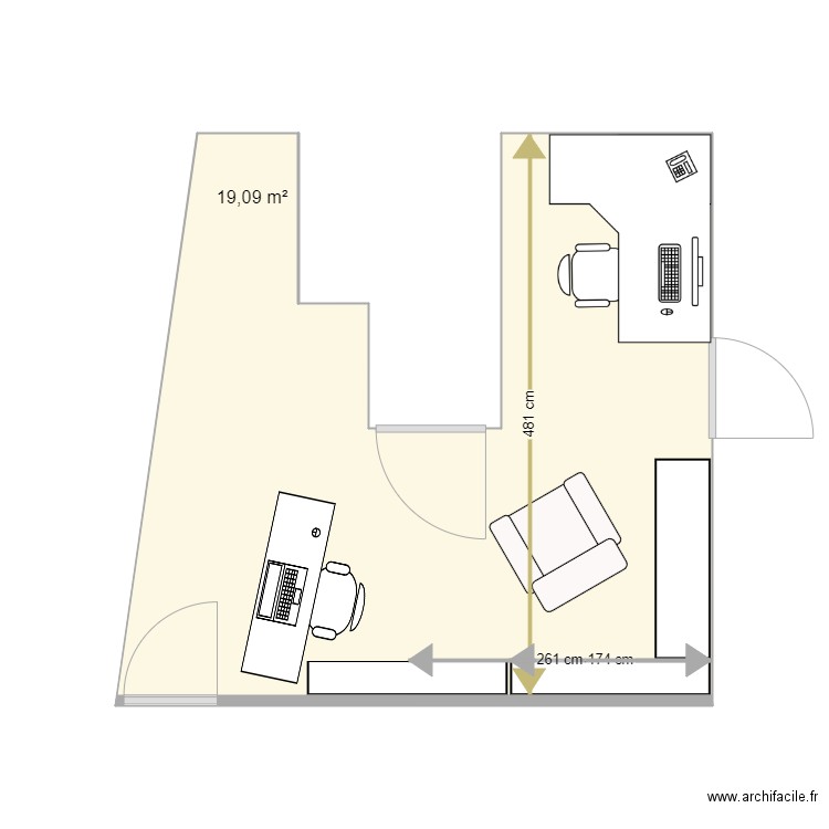 mezzanine 2. Plan de 1 pièce et 19 m2