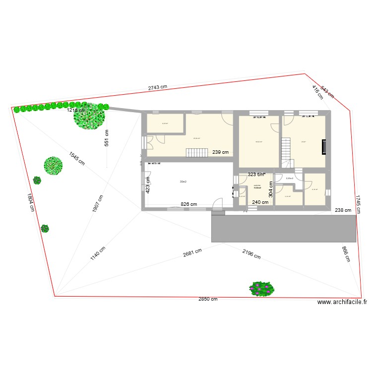 plan terrain avec plantes et terrasse 03 10 2019. Plan de 8 pièces et 91 m2