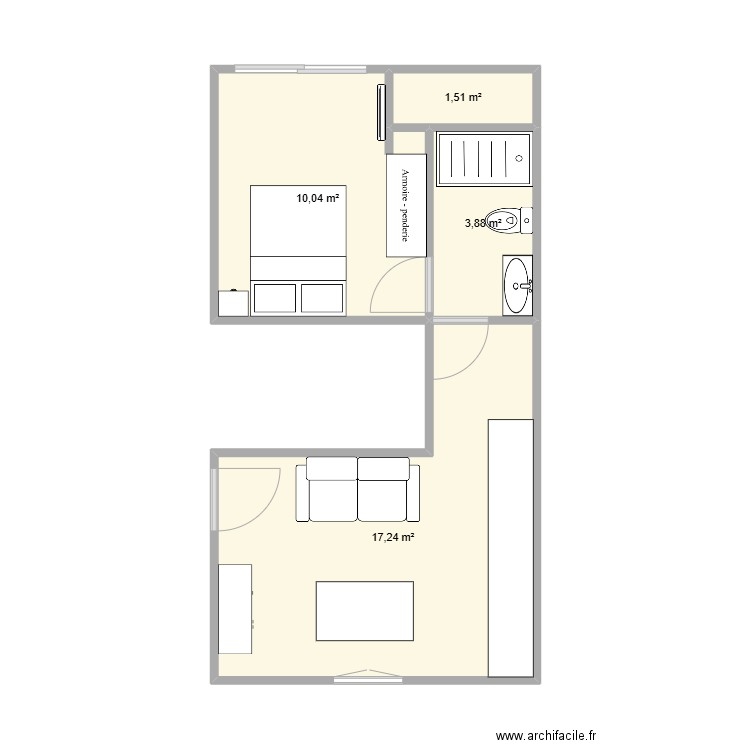 T2 V1. Plan de 4 pièces et 33 m2