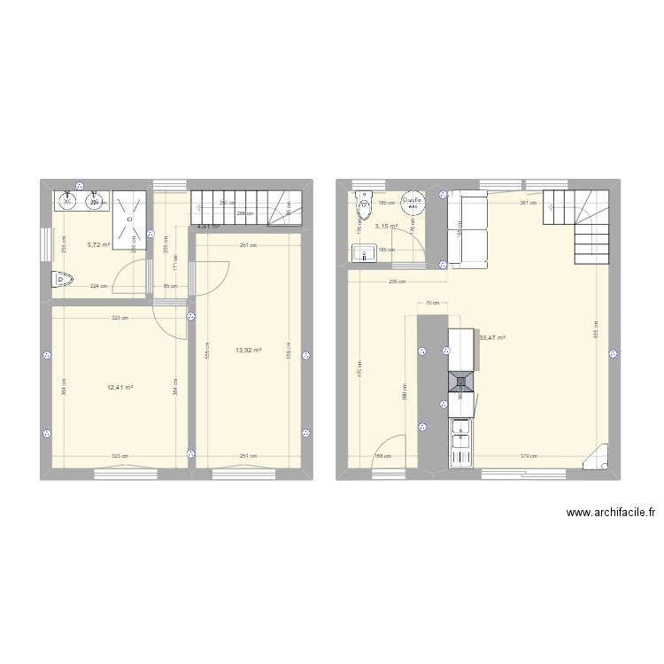 projet atelier en logement. Plan de 6 pièces et 73 m2