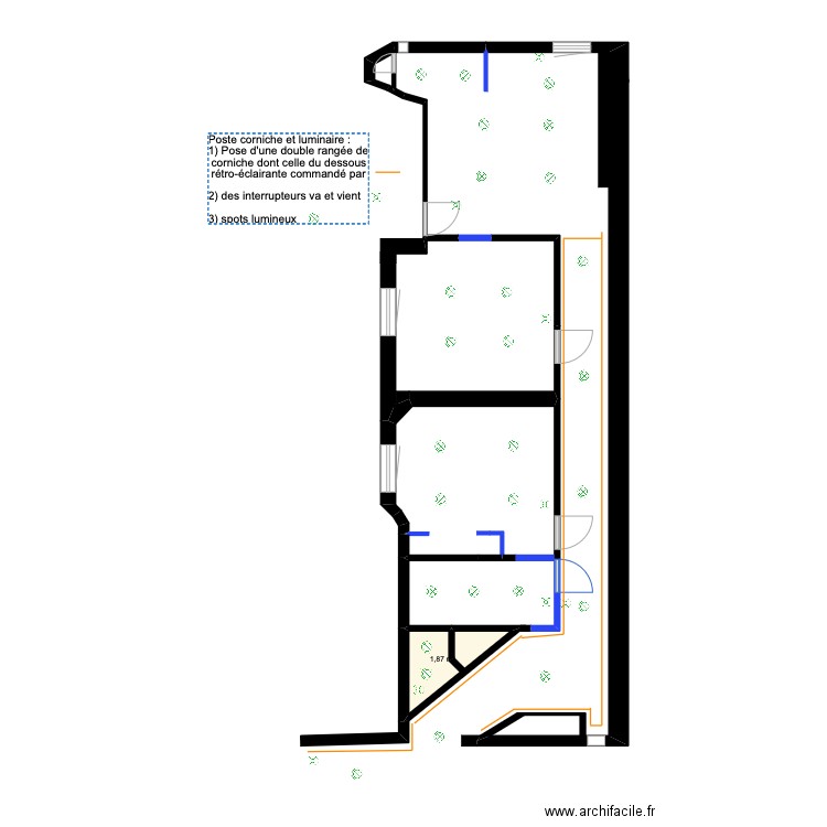 coin nuit (poste corniche et éclairages). Plan de 0 pièce et 0 m2