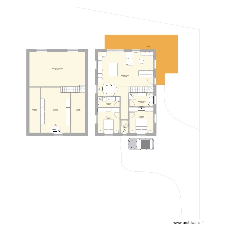 Maison St pée angle sans sous sol. Plan de 10 pièces et 173 m2