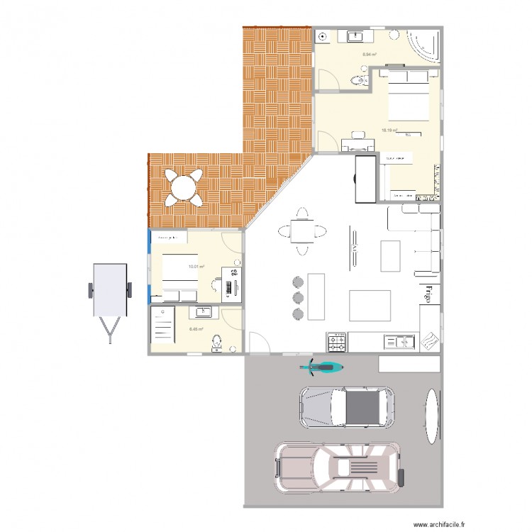 plan 1 maison en L. Plan de 0 pièce et 0 m2