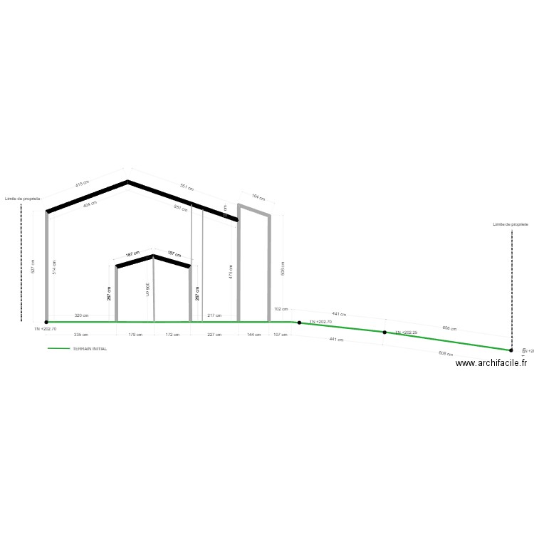 Plan de coupe. Plan de 3 pièces et 58 m2