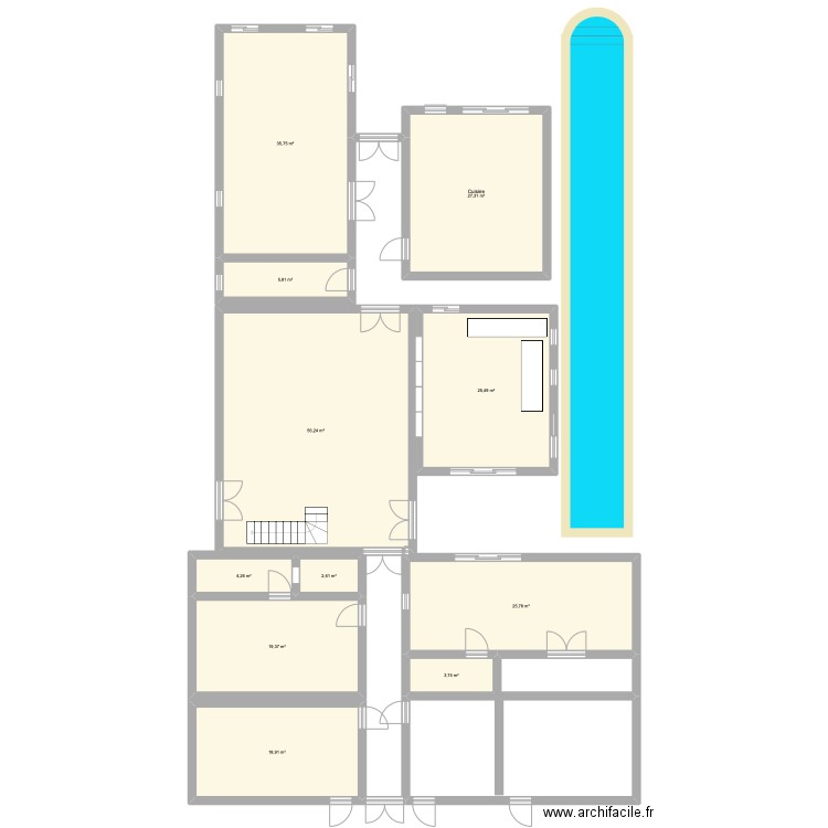 dem. Plan de 11 pièces et 225 m2