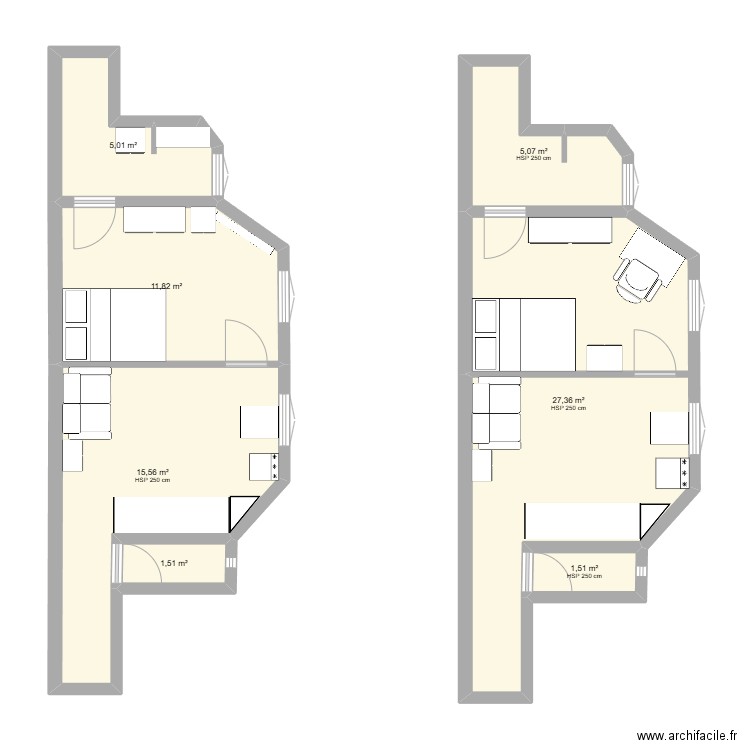 Appart saida. Plan de 7 pièces et 68 m2