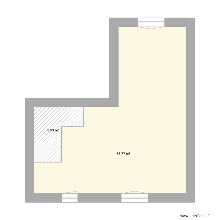 Etage après PC vierge. Plan de 2 pièces et 38 m2