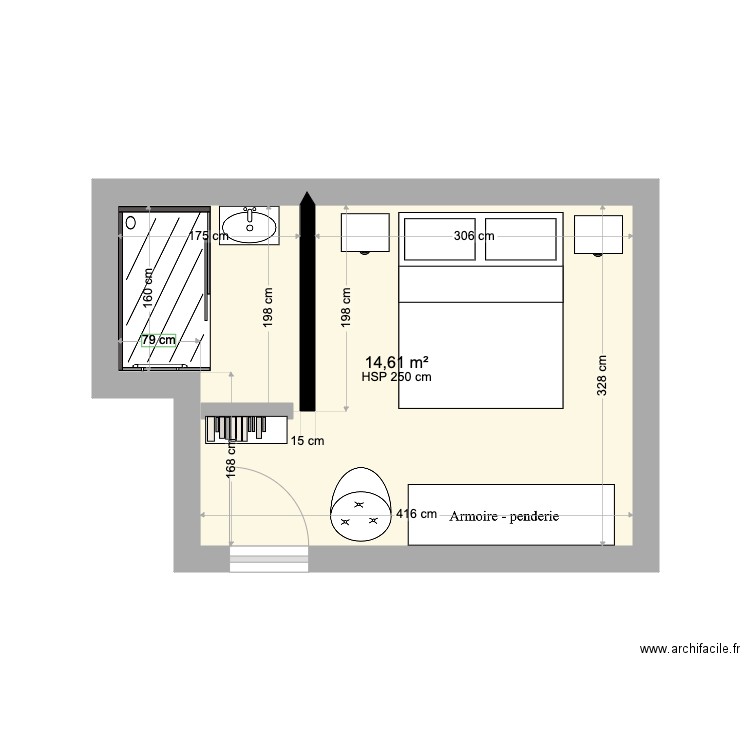 chambre salle d4EAU Lit 160. Plan de 0 pièce et 0 m2