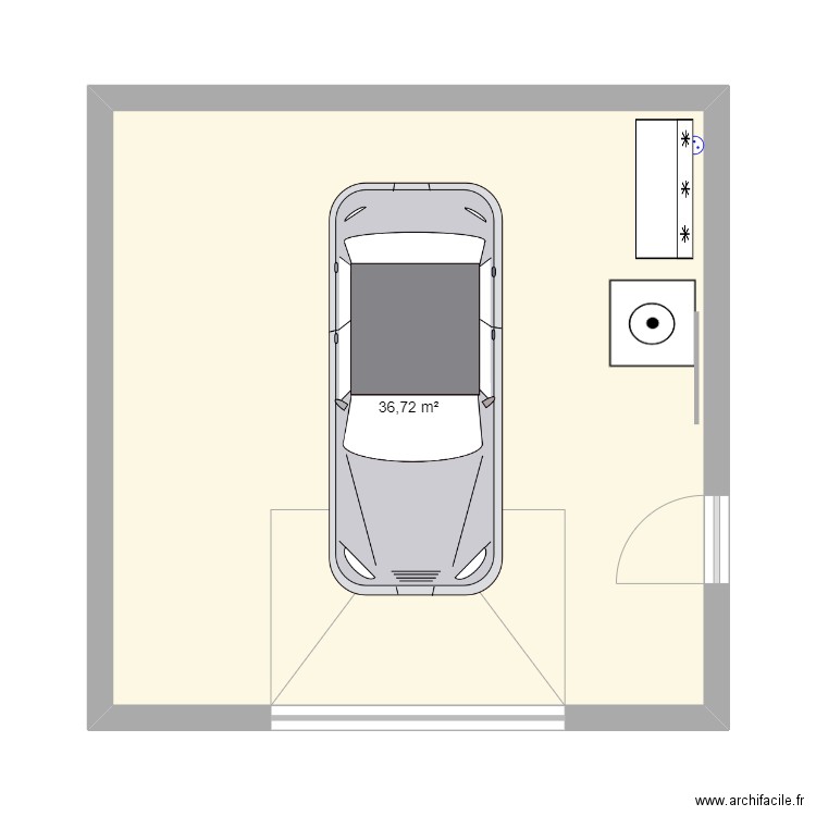 garage. Plan de 1 pièce et 37 m2