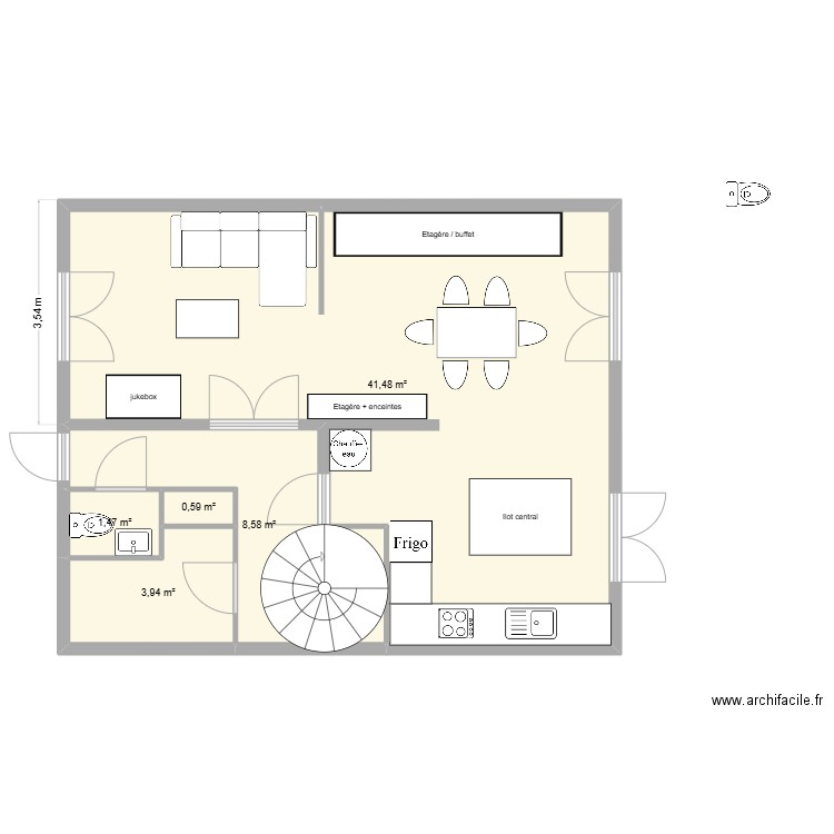 Maison Sassenage RDC modifié. Plan de 5 pièces et 56 m2