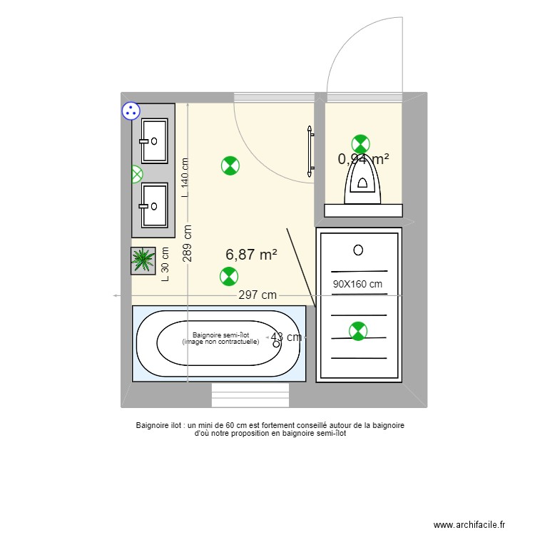 KHALIFA. Plan de 2 pièces et 8 m2