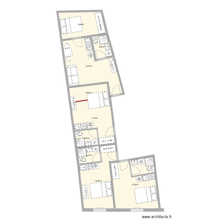 Aubuisson 3 apparts bis. Plan de 9 pièces et 83 m2