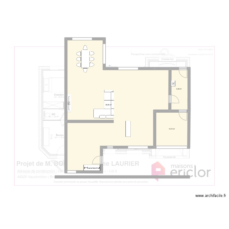 Maison Vauchretien V4. Plan de 3 pièces et 107 m2