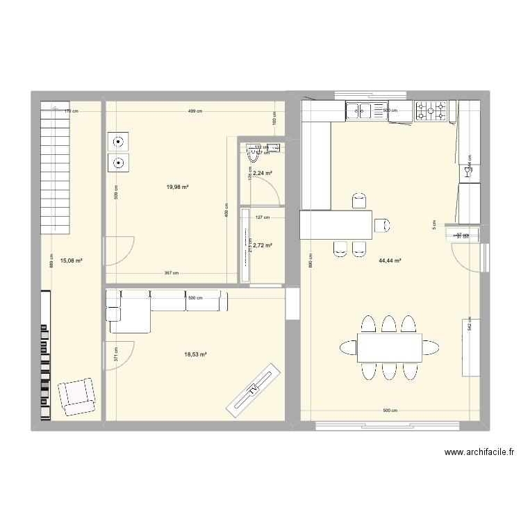 Cuisine Chambre Privée. Plan de 6 pièces et 103 m2