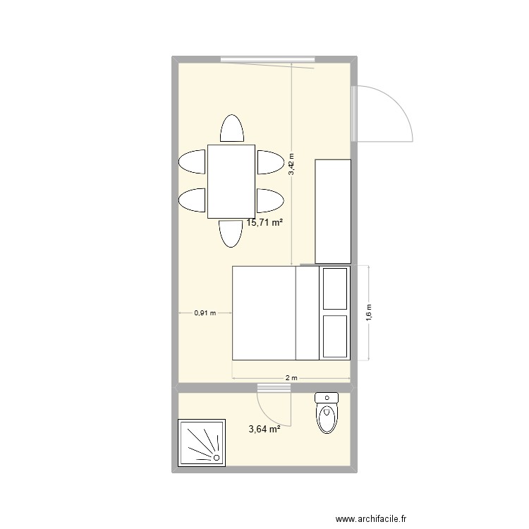 Chalet après. Plan de 2 pièces et 19 m2