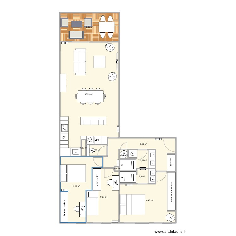 Santa Barbara version fenetre8. Plan de 12 pièces et 101 m2