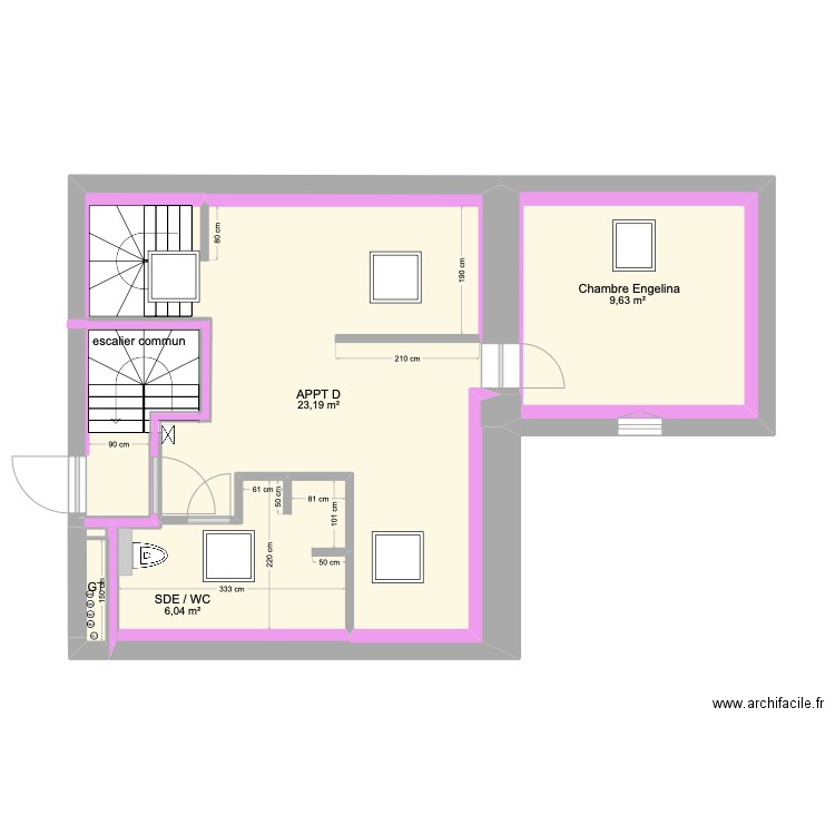 Appt D CLOISON . Plan de 6 pièces et 54 m2