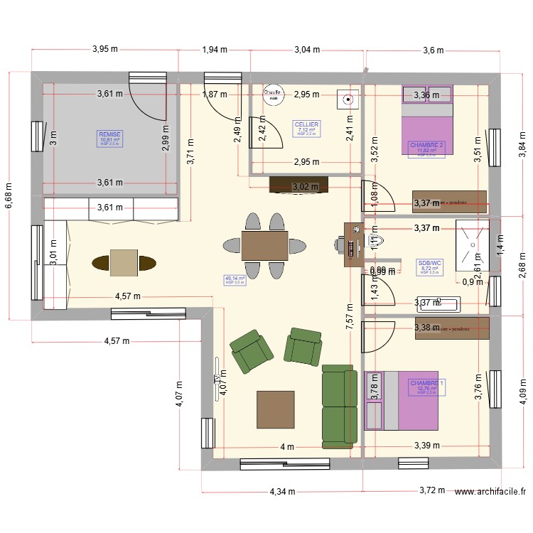 PLAN GLV3. Plan de 6 pièces et 100 m2