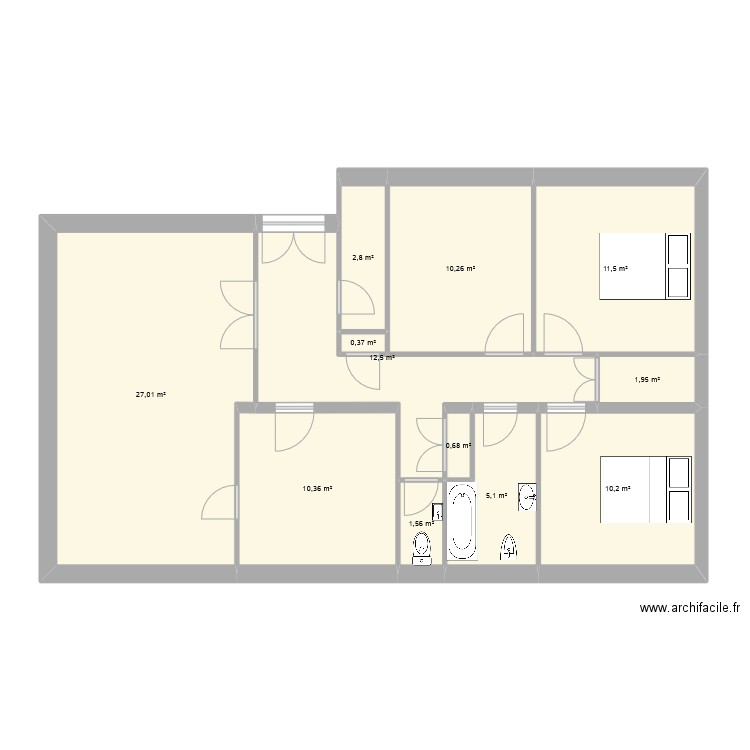 Fains. Plan de 12 pièces et 94 m2