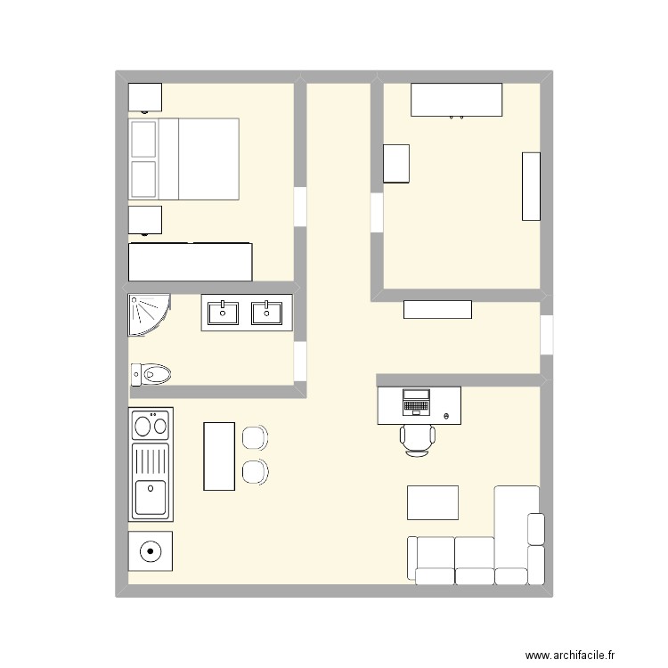 appart guillaume. Plan de 3 pièces et 33 m2