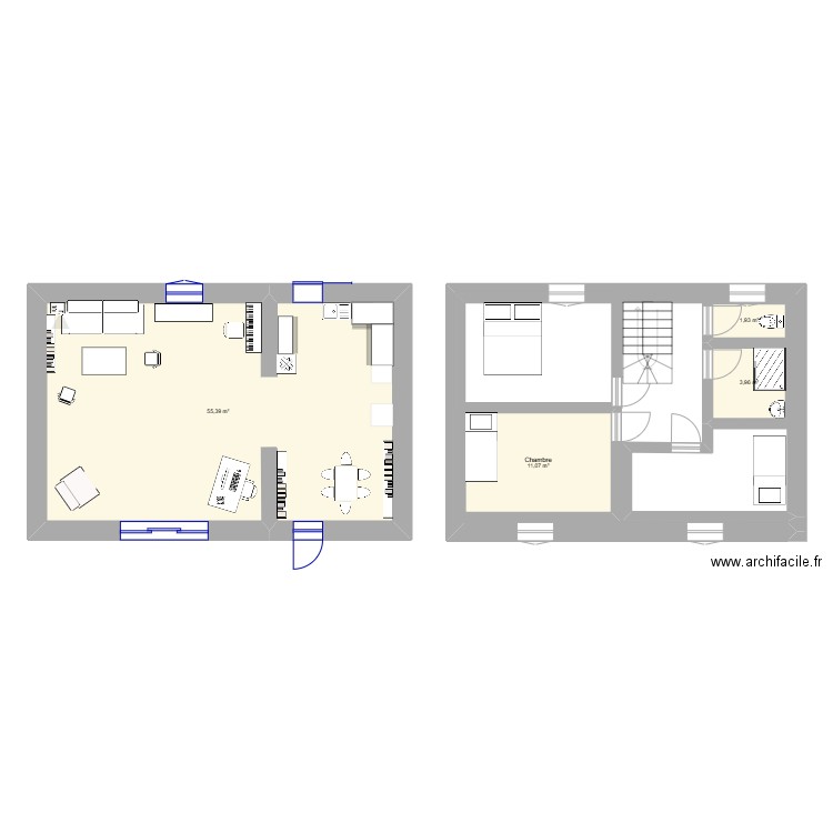 rez-de-chaussée PMU. Plan de 4 pièces et 72 m2