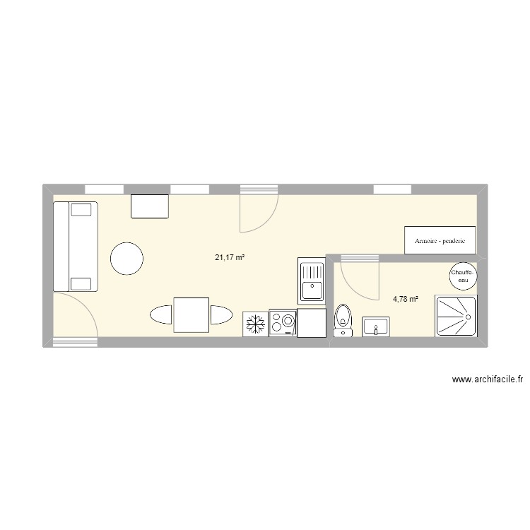 the second dépendance aménagée. Plan de 2 pièces et 26 m2