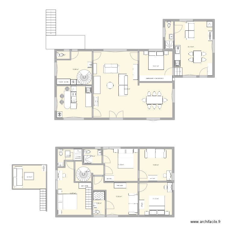 Dave 2. Plan de 16 pièces et 184 m2