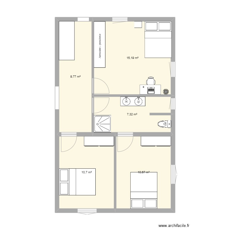 quentin jess etage. Plan de 5 pièces et 54 m2