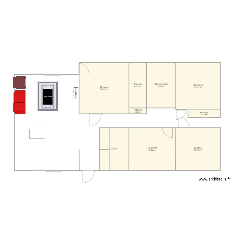 Maison. Plan de 9 pièces et 75 m2