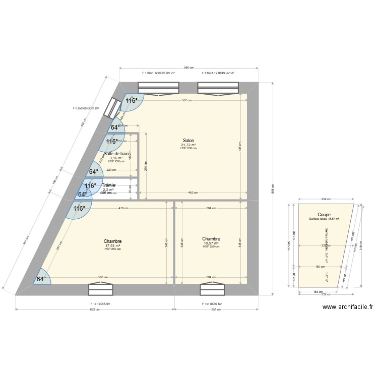 ML24017419 LANDON. Plan de 5 pièces et 55 m2