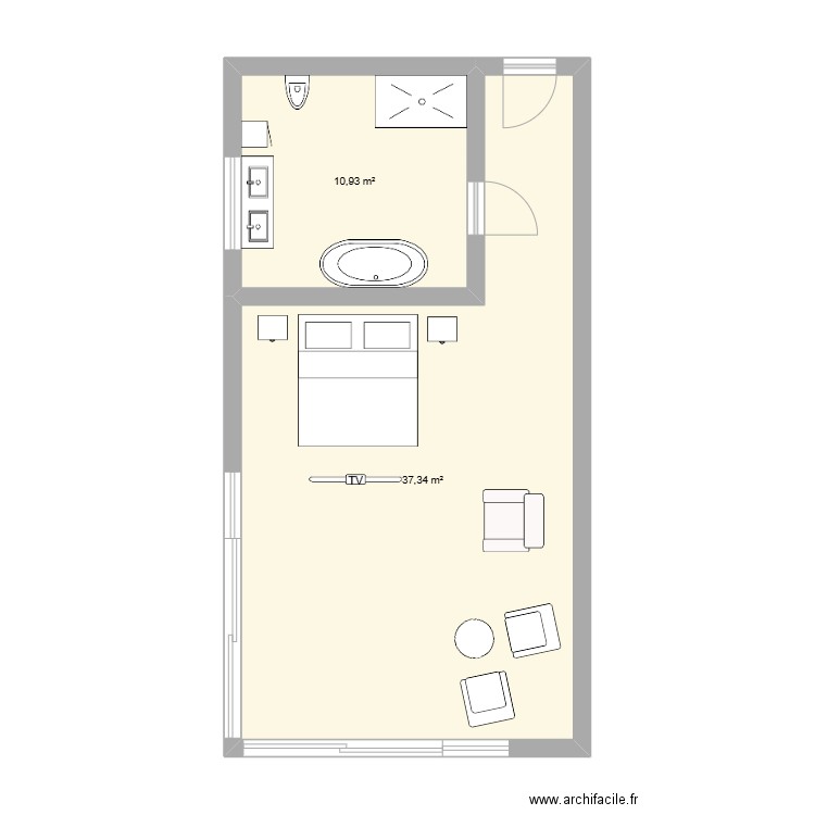 domaine. Plan de 2 pièces et 48 m2