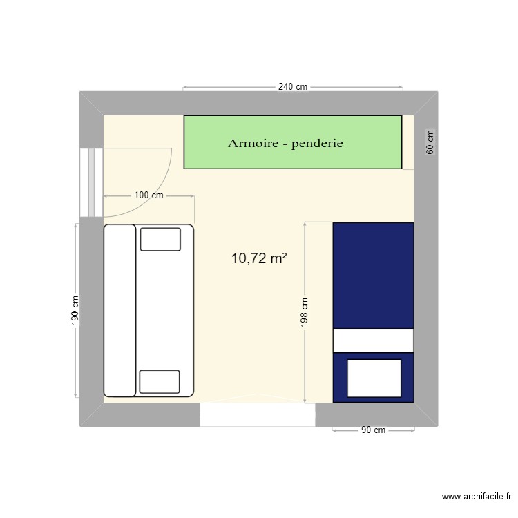 chambre 2. Plan de 1 pièce et 11 m2