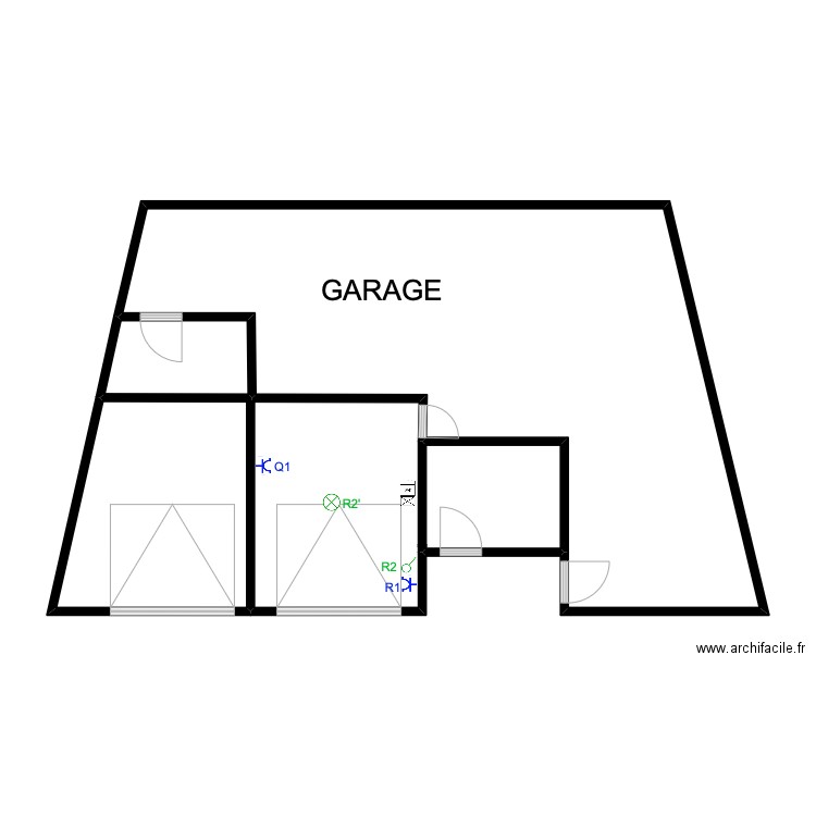 Garage kromme. Plan de 3 pièces et 85 m2